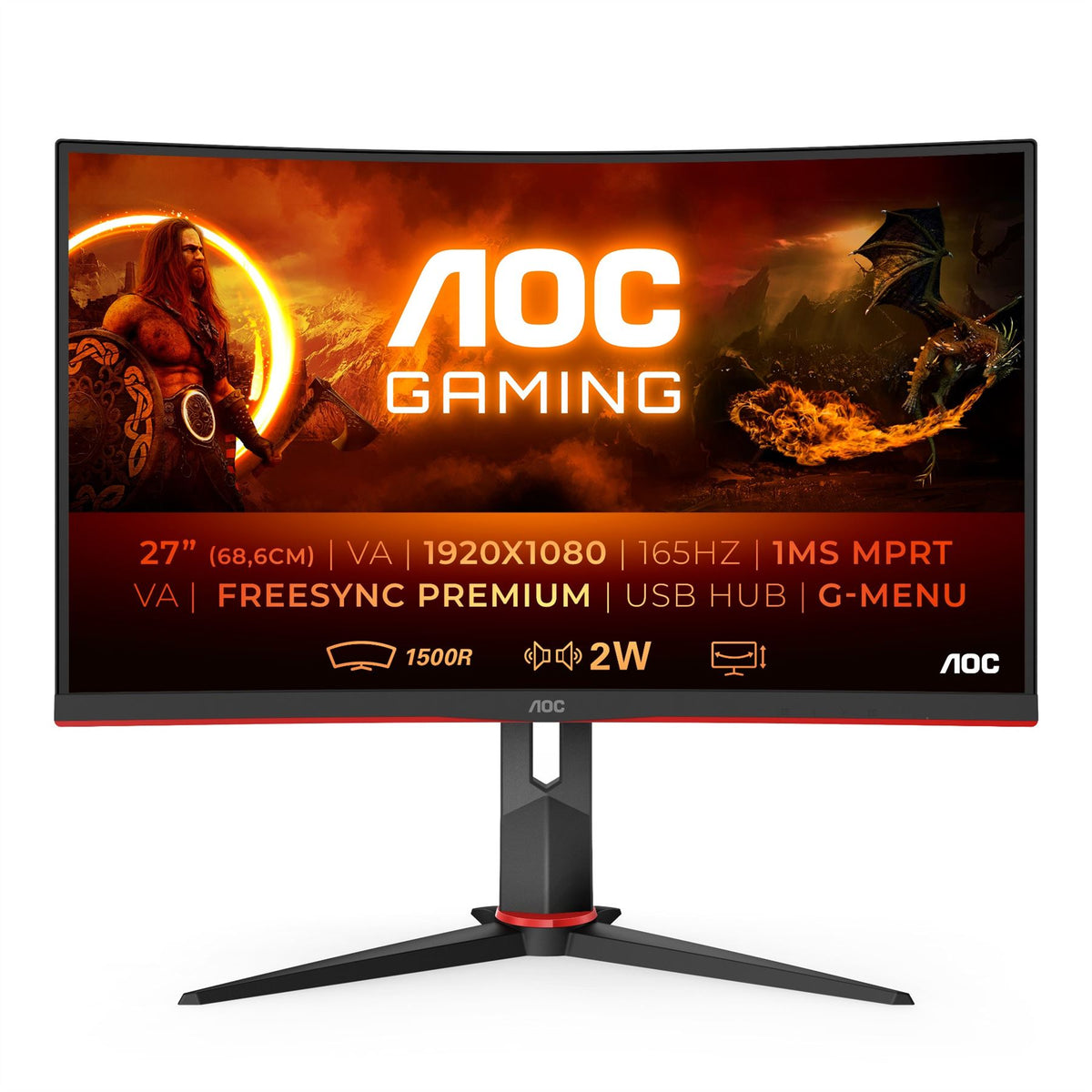 AOC C27G2U/BK LED display 68.6 cm (27&quot;) 1920 x 1080 pixels Full HD Black, Red Monitor