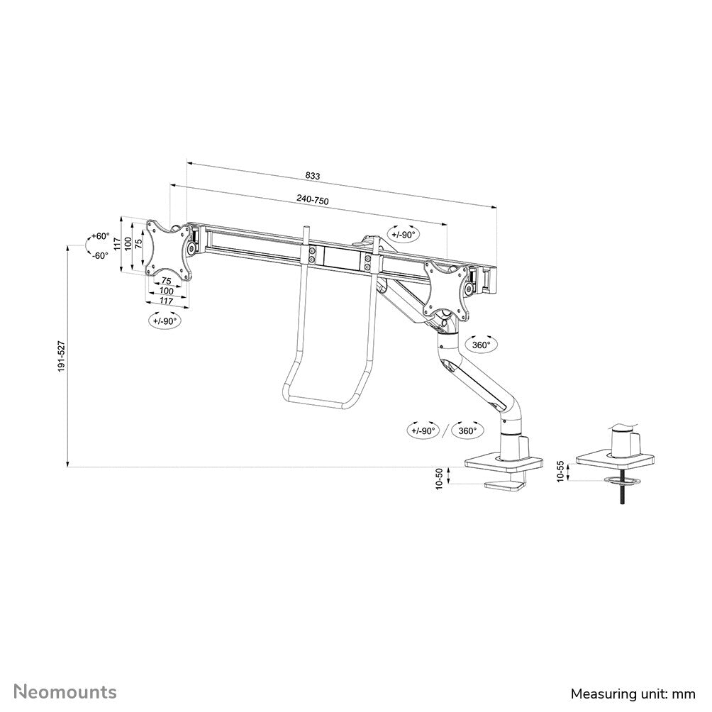 Neomounts DS75S-950BL2 - Desk monitor mount for 43.2 cm (17") to 68.6 cm (27")