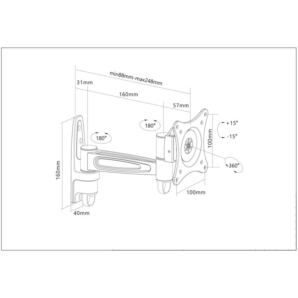 Manhattan 423700 - Wall monitor/TV mount for 33 cm (13") to 68.6 cm (27")
