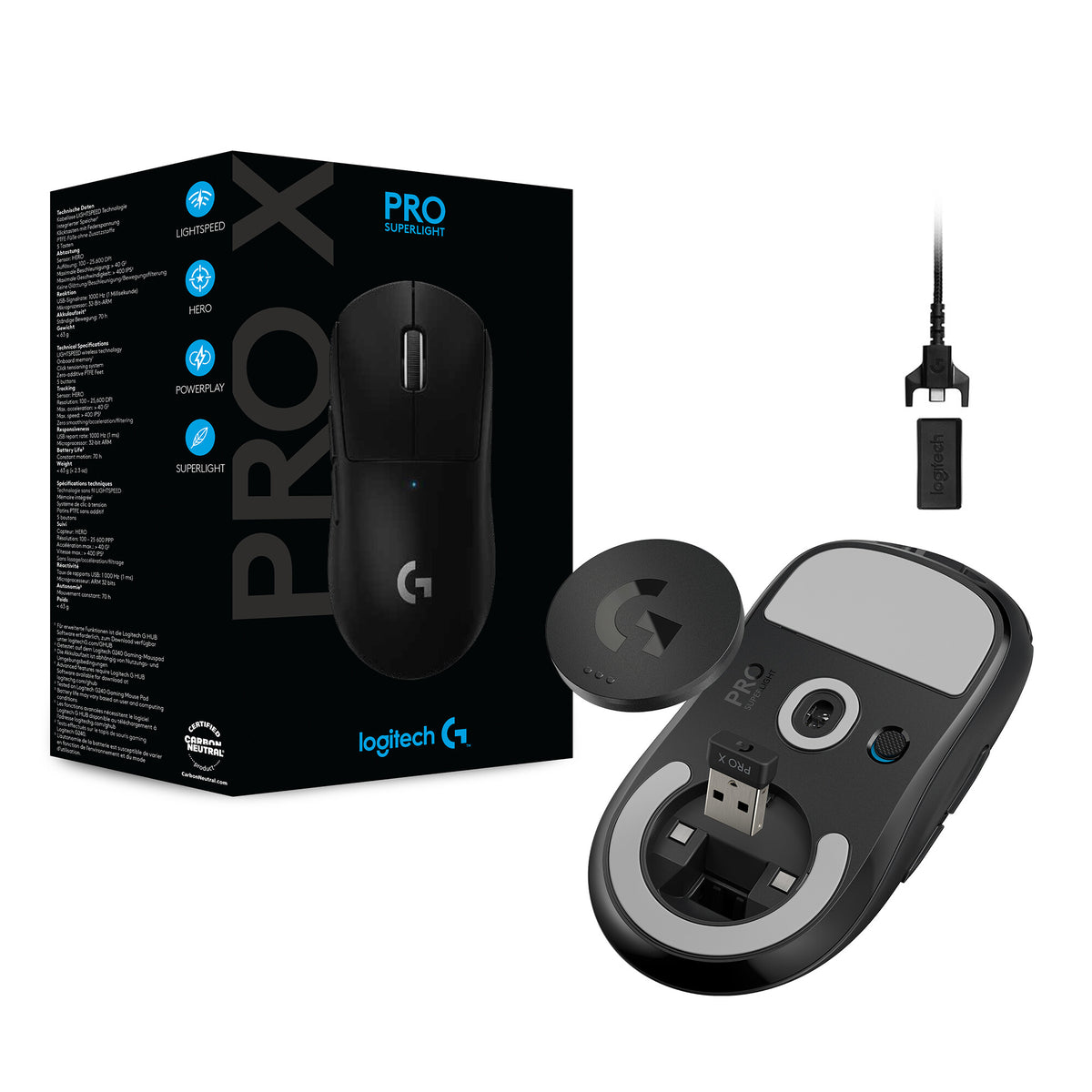 Logitech G PRO X SUPERLIGHT Wireless Gaming Mouse in Black - 25,600 DPI