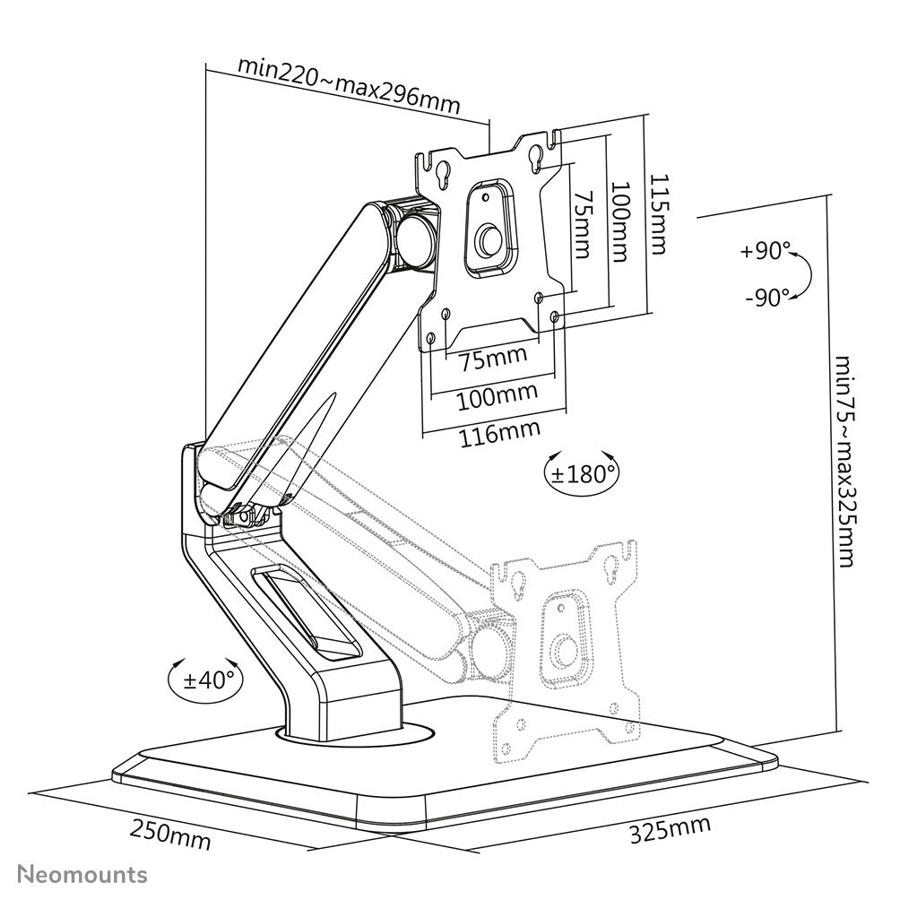 Neomounts FPMA-D885BLACK - Desk monitor stand for38.1 cm (15") to 81.3 cm (32")