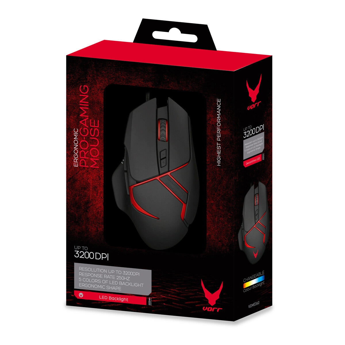 Varr Gaming USB-A Wired LED Optical Mouse - 3,200 DPI