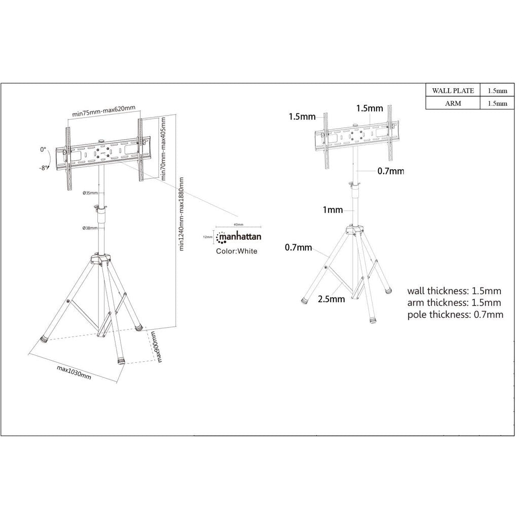 Manhattan 461412 - Tripod TV Floor Stand for 94 cm (37") to 177.8 cm (70")