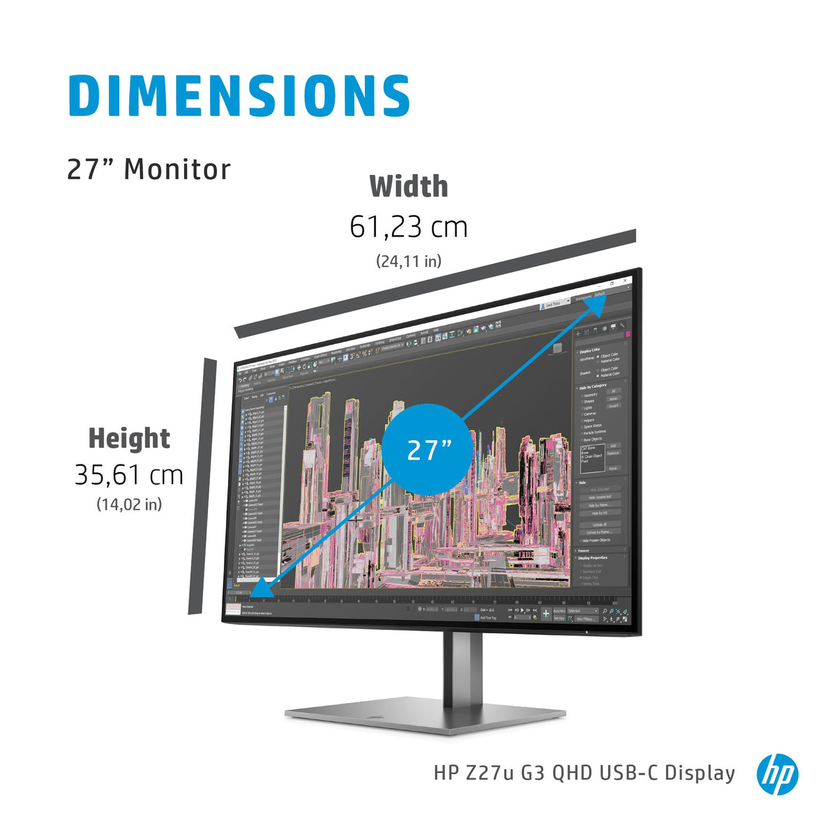 HP Z27U G3 - 68.6 cm (27") - 2560 x 1440 pixels 2K Ultra HD LED Monitor