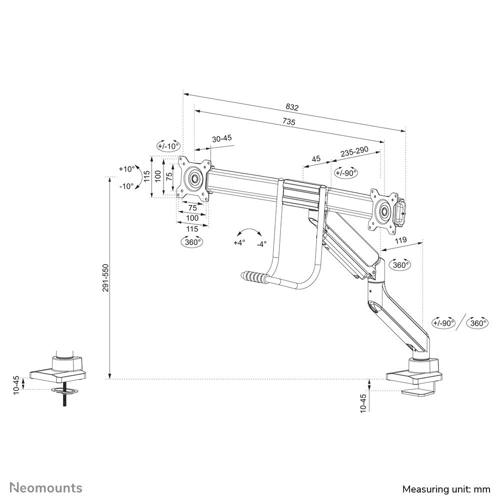 Neomounts DS75-450WH2 - Desk monitor mount for 43.2 cm (17") to 81.3 cm (32")