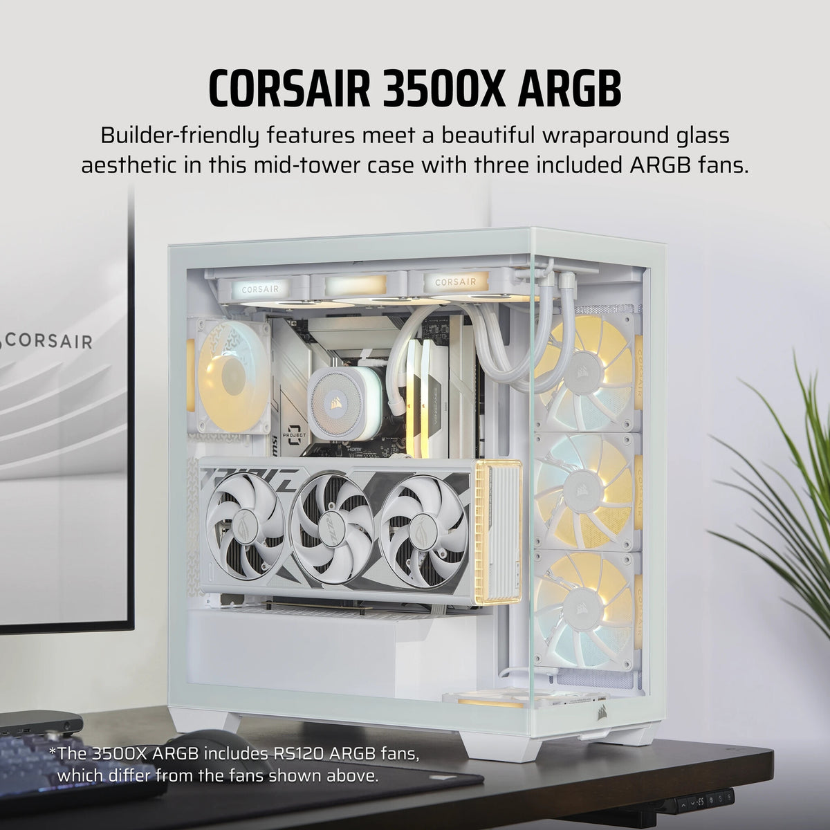 Corsair 3500X ARGB - EATX Mid Tower Case in White