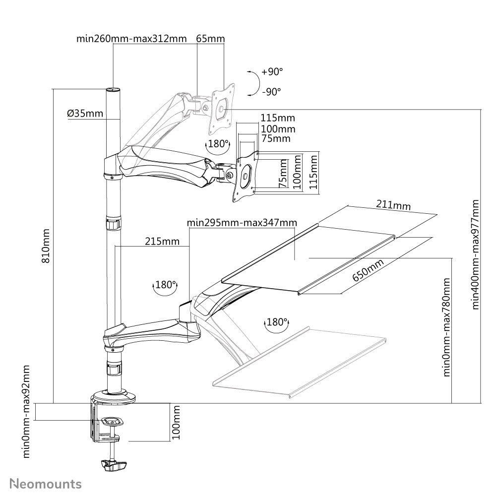 Neomounts FPMA-D500KEYB - Desk monitor / keyboard mount for 25.4 cm (10") to 68.6 cm (27")