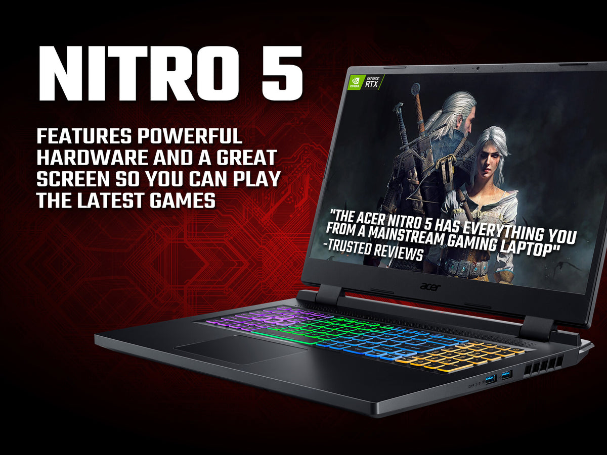 Acer Nitro 5 AN517-55 Gaming Laptop - 43.9 cm (17.3") - Intel Core i7-12650H - 16GB DDR4-SDRAM - 1TB SSD - NVIDIA GeForce RTX 4050 - Wi-Fi 6 - Windows 11 Home - Black