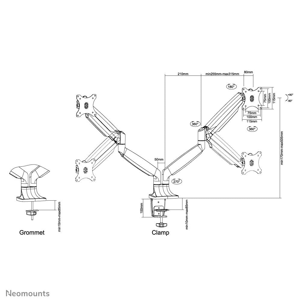 Neomounts NM-D750DSILVER - Desk monitor mount for 25.4 cm (10") to 81.3 cm (32")