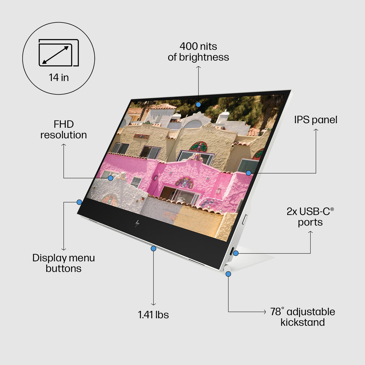 HP E-Series E14 G4 - 35.6 cm (14") - 1920 x 1080 pixels Full HD LED Monitor