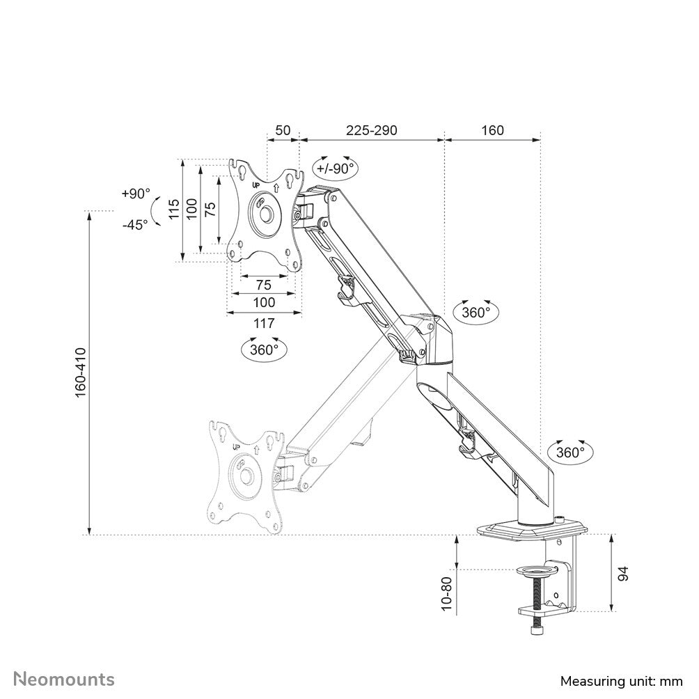 Neomounts DS70-700BL1 - Desk monitor mount for 43.2 cm (17") to 68.6 cm (27")