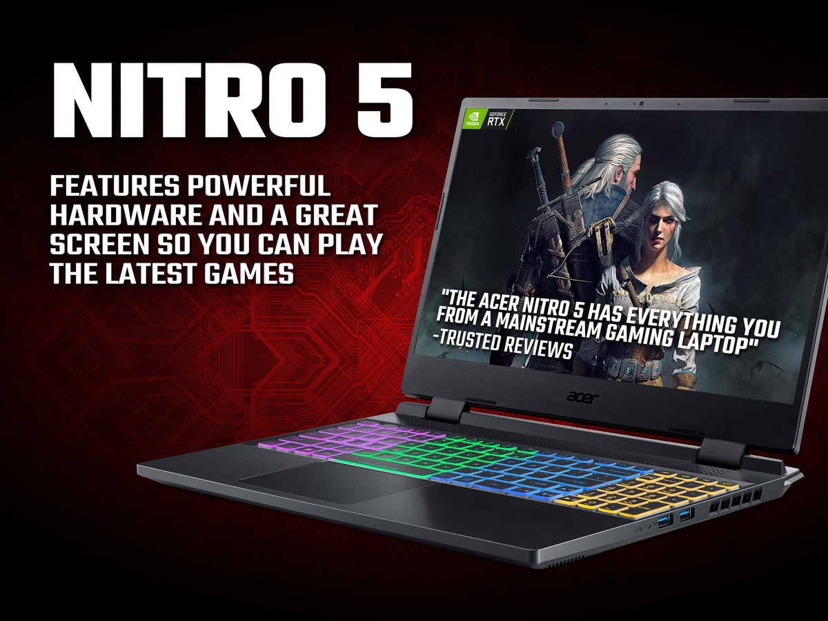 Acer Nitro 5 AN515-58 Laptop - 39.6 cm (15.6") - Intel® Core™ i7-12650H - 16 GB DDR5-SDRAM - 1TB SSD - NVIDIA GeForce RTX 4060 - Wi-Fi 6 - Windows 11 Home - Black