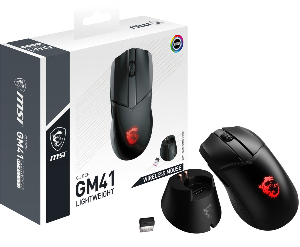 MSI CLUTCH GM41 LIGHTWEIGHT WIRELESS - RF Wireless Gaming Mouse in Black  - 20000 DPI