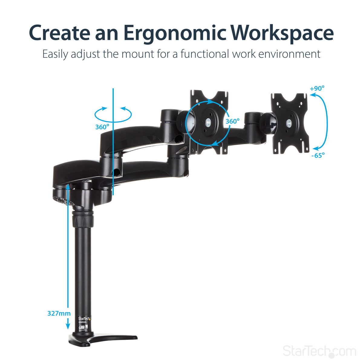 StarTech.com ARMDUAL - Desk monitor mount for 30.5 cm (12") to 61 cm (24")