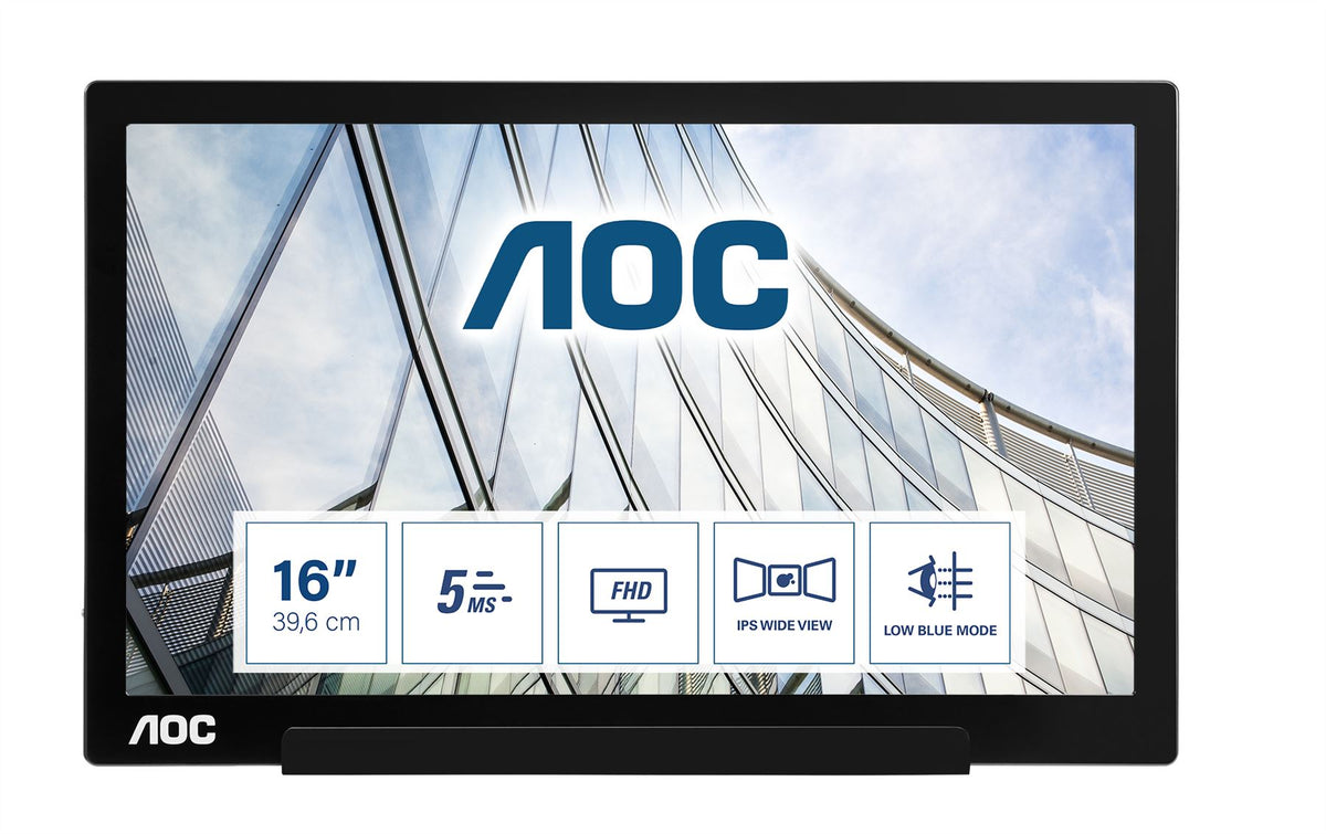 AOC 01 Series I1601FWUX Computer Monitor 39.6 cm (15.6") 1920 x 1080 pixels Full HD LED Silver, Black