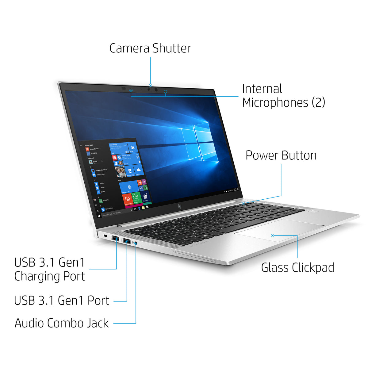 HP EliteBook 830 G7 Laptop 33.8 cm (13.3") - Intel® Core™ i5-10210U - 8 GB DDR4-SDRAM - 256 GB SSD - Wi-Fi 6 - Windows 10 Pro - Silver