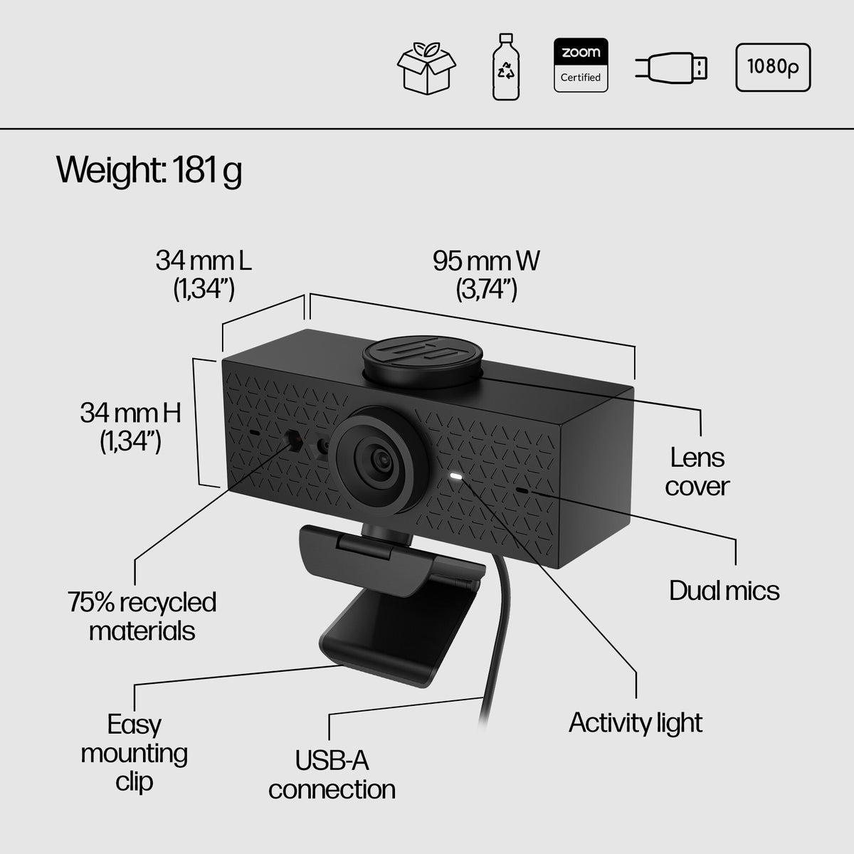 HP 620 - 4 MP 1920 x 1080p Full HD Webcam