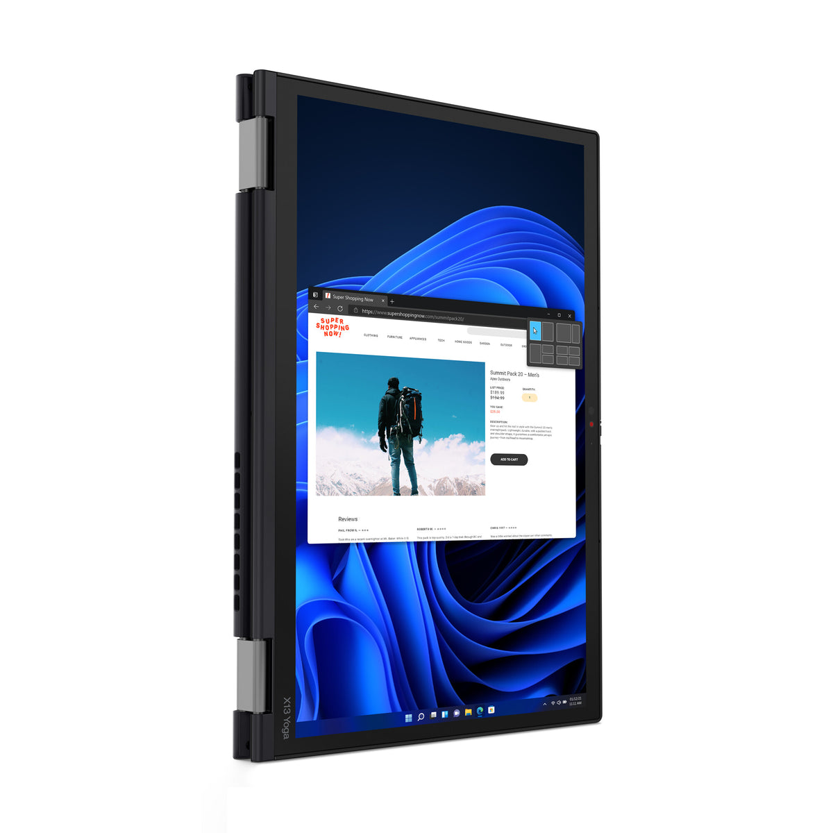 Lenovo ThinkPad X13 Yoga Gen 3 Hybrid (2-in-1) - 33.8 cm (13.3") - Touchscreen - Intel® Core™ i5-1235U - 16 GB LPDDR4x-SDRAM - 256 GB SSD - Wi-Fi 6E - Windows 11 Pro - Black