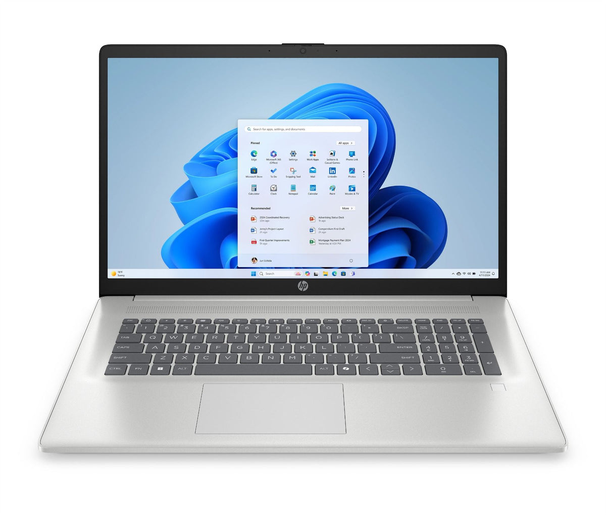 HP 17-cp2009na AMD Ryzen 3 7320U Laptop 43.9 cm (17.3") Full HD 8 GB LPDDR5-SDRAM 512 GB SSD Wi-Fi 6 (802.11ax) Windows 11 Home Silver