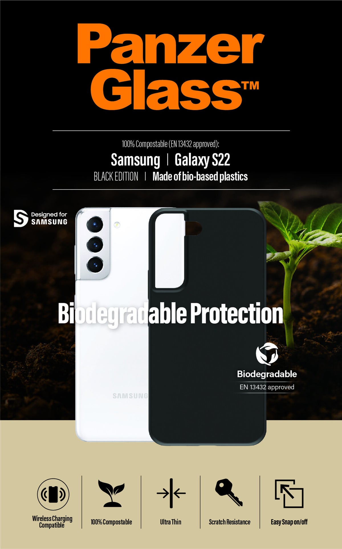 PanzerGlass ® Biodegradable Case for Galaxy S22 in Black