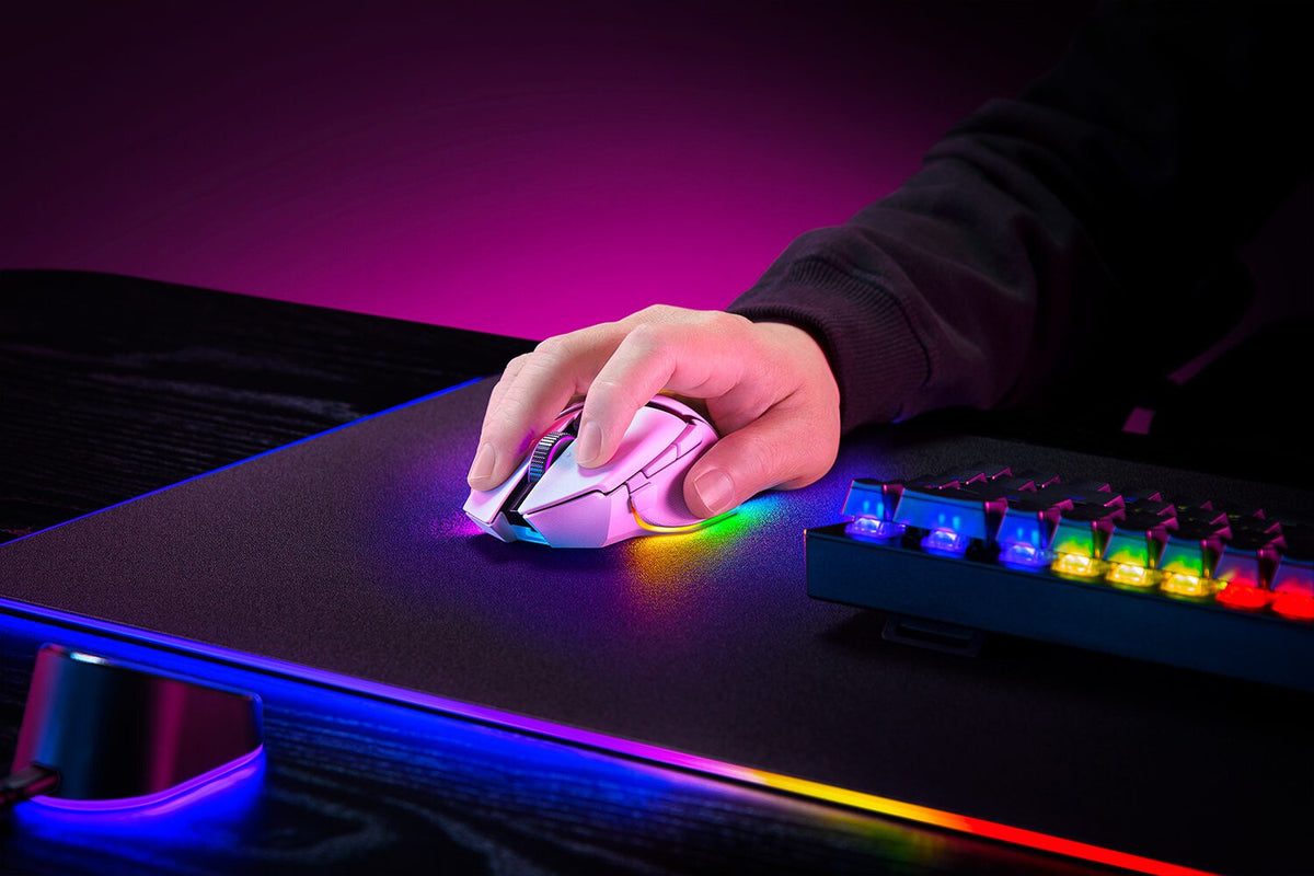 Razer Basilisk V3 Pro - RF Wireless + Bluetooth + USB Type-C Optical Mouse in White- 30,000 DPI