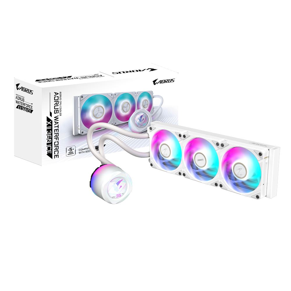 GIGABYTE AORUS WATERFORCE X II 360 ICE AIO Liquid CPU Cooler - 3x120mm ARGB Fans/ full-color LCD/ DAISY-CHAIN/ Intel LGA 1851 and AMD AM5 Compatible