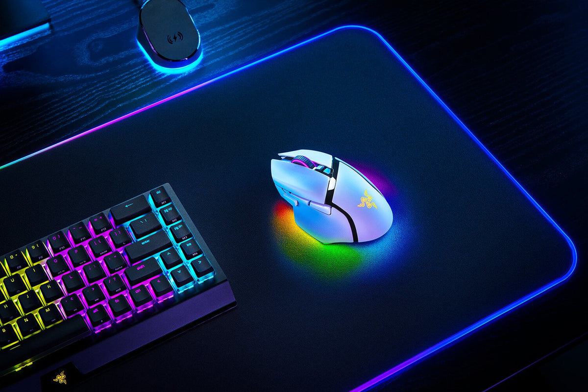 Razer Basilisk V3 Pro - RF Wireless + Bluetooth + USB Type-C Optical Mouse in White- 30,000 DPI