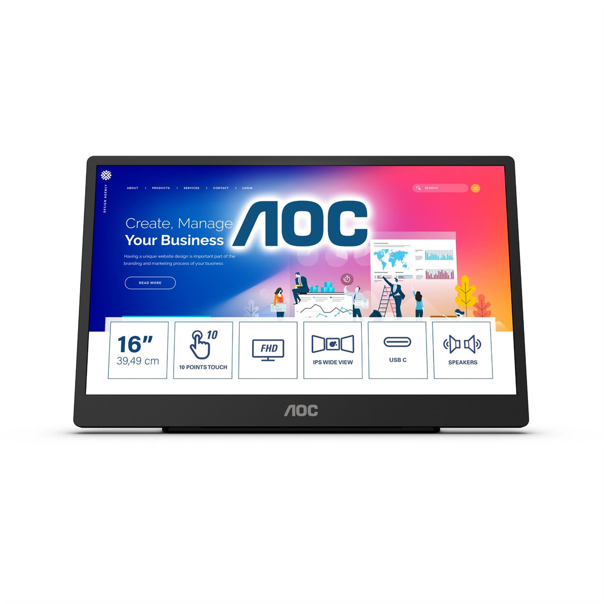 AOC 16T2 Computer Monitor 39.6 cm (15.6") 1920 x 1080 pixels Full HD LED Touchscreen Black