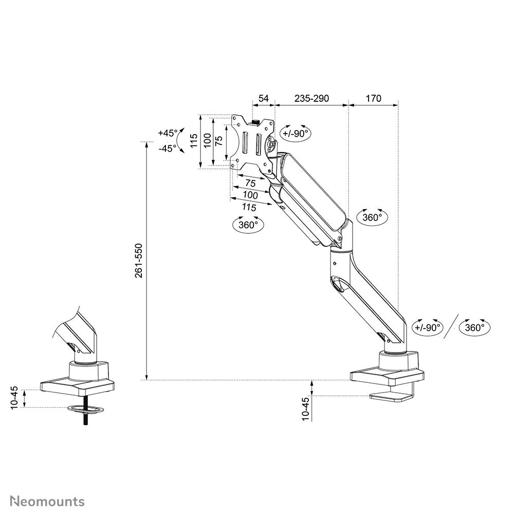 Neomounts DS70PLUS-450BL1 - Desk monitor mount for 43.2 cm (17") to 124.5 cm (49")
