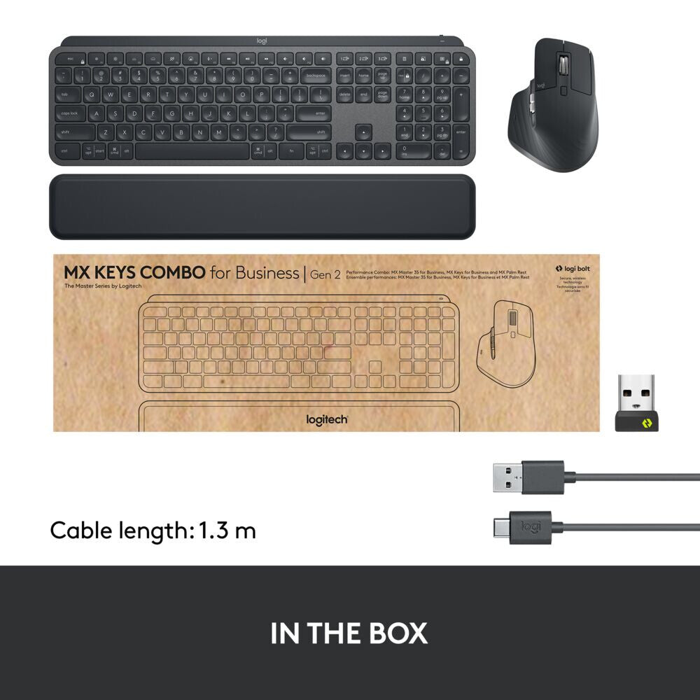 Logitech MX Keys combo for Business - RF Wireless + Bluetooth Keyboard (QWERTZ Swiss) & Mouse in Graphite