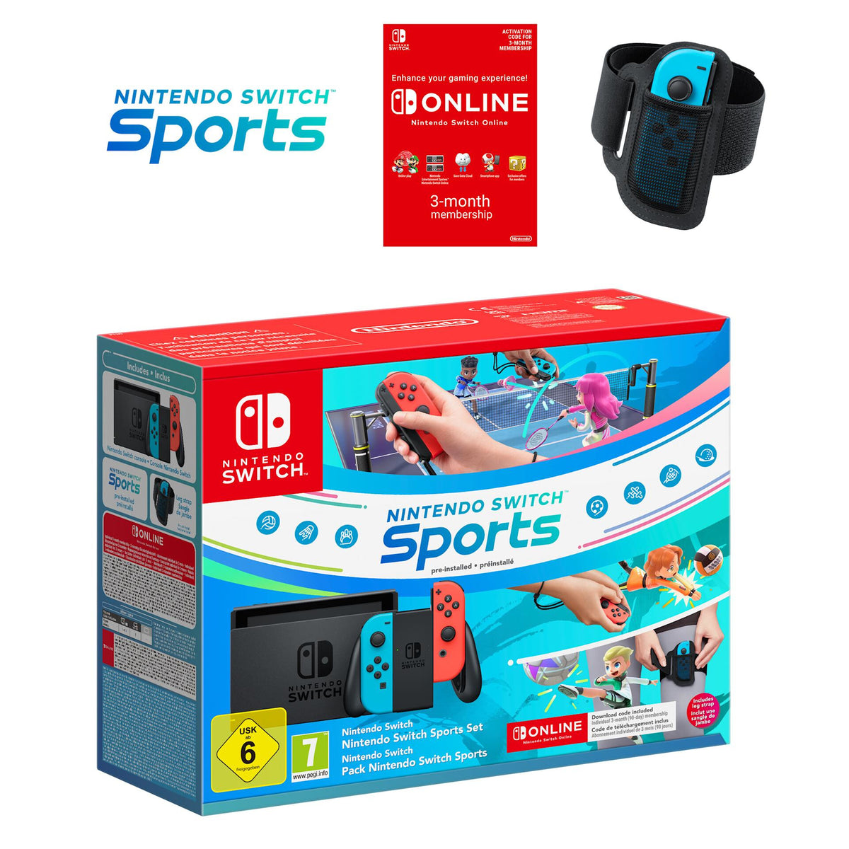 Nintendo Switch + Switch Sports Set + 3 Months Switch Online Bundle