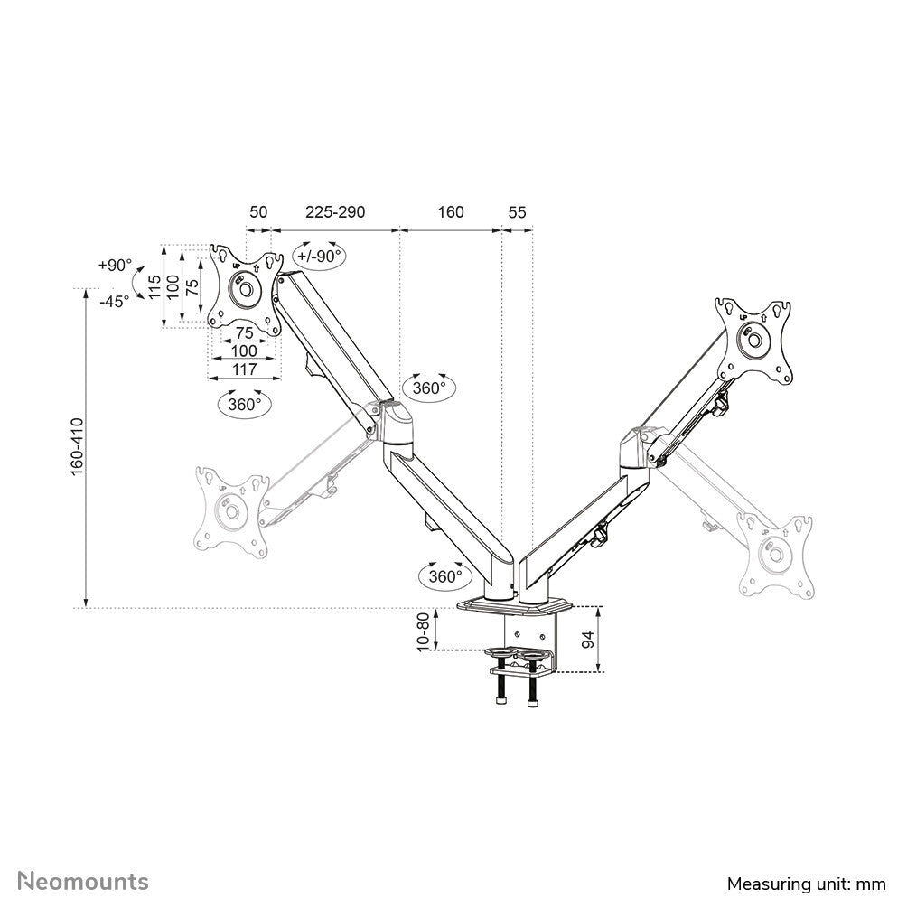 Neomounts DS70-700BL2 - Desk monitor mount for 43.2 cm (17") to 68.6 cm (27")