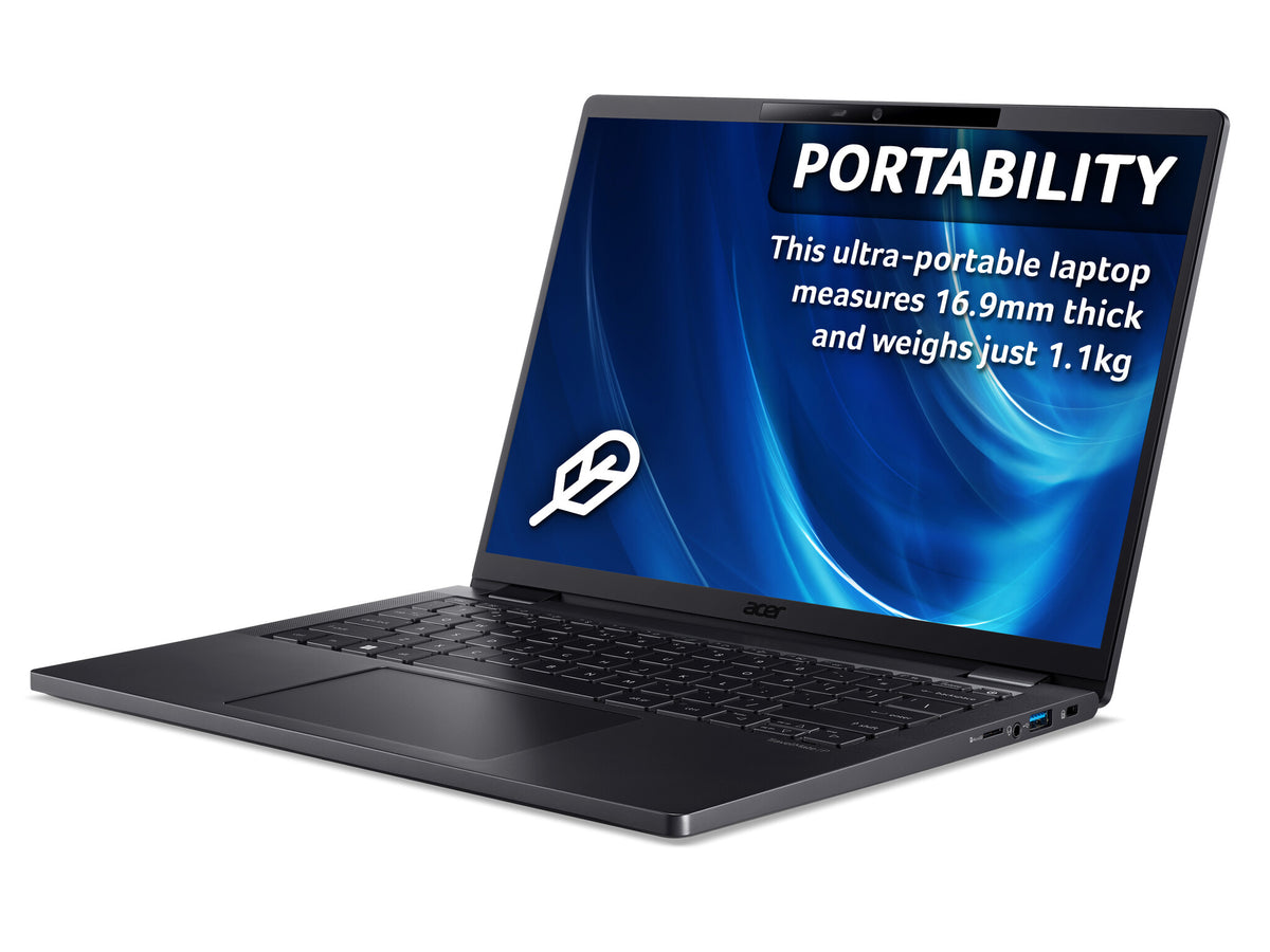 Acer TravelMate P6 TMP614-53 Laptop - 35.6 cm (14") - Intel® Core™ i7-1355U - 16 GB LPDDR5-SDRAM - 512 GB SSD - Wi-Fi 6E - Windows 11 Pro - Black