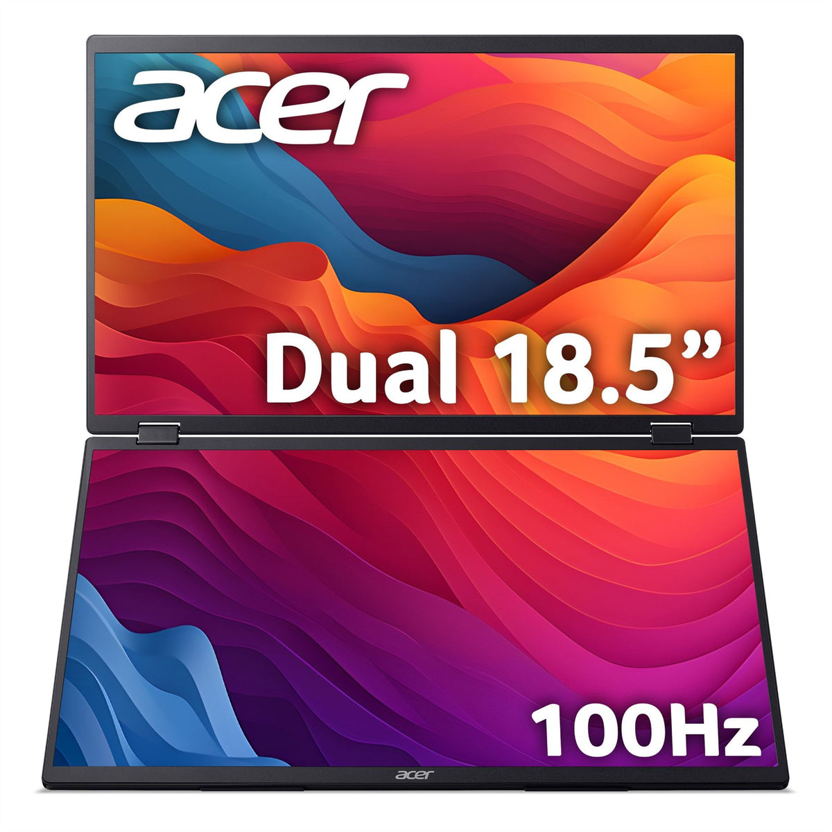 Acer PD193QE foldable portable monitor - Dual 18.5" screens, Full HD (1920x1080), IPS, 100Hz, 4ms, integrated kickstand