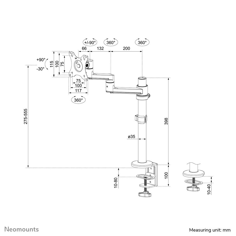 Neomounts DS60-425WH1 - Desk monitor mount for 43.2 cm (17") to 68.6 cm (27")