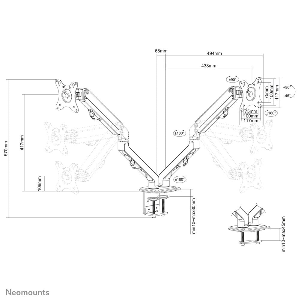 Neomounts FPMA-D650DBLACK - Desk monitor mount for 43.2 cm (17") to 68.6 cm (27")