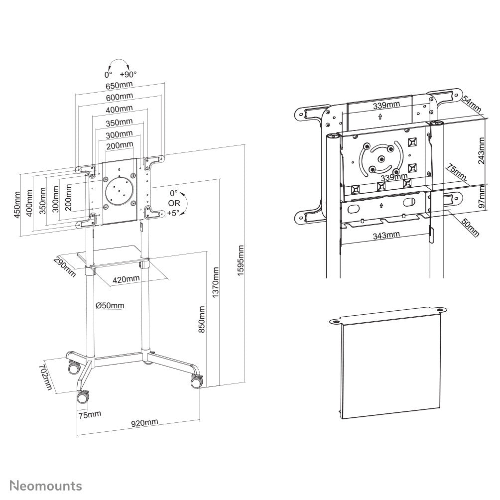 Neomounts NS-M1250BLACK - Rolling floor stand for 94 cm (37") to 177.8 cm (70")