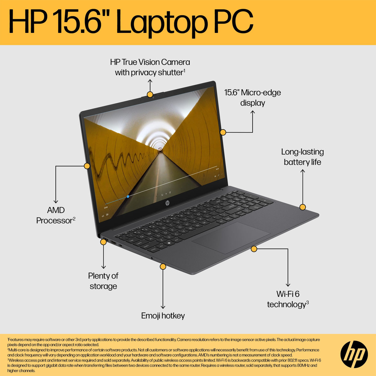 HP 15-FC0018NA Laptop - 39.6 cm (15.6") - AMD Ryzen™ 3 7320U - 4 GB LPDDR5-SDRAM - 128 GB SSD - Wi-Fi 6 - Windows 11 Home in S mode - Black