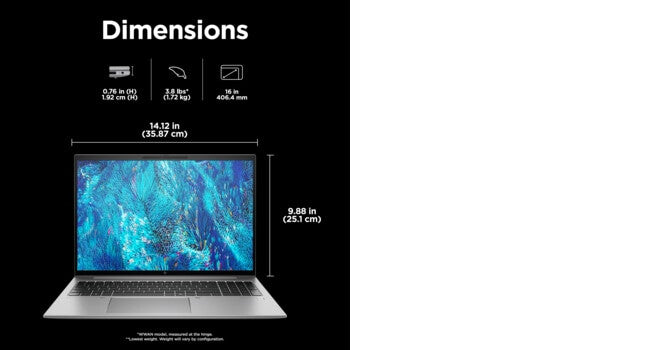 HP ZBook Firefly 16 G11 Laptop - 40.6 cm (16") - Intel Core Ultra 7 155H - 16 GB DDR5-SDRAM - 512 GB SSD - NVIDIA RTX A500 - Wi-Fi 6E - Windows 11 Pro - Silver