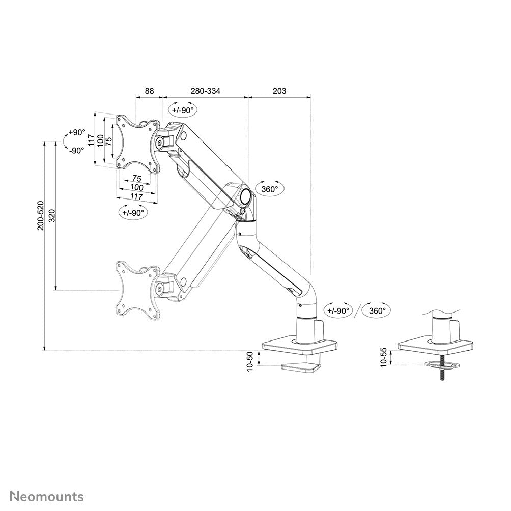Neomounts DS70S-950WH1 - Desk monitor mount for 43.2 cm (17") to 124.5 cm (49")