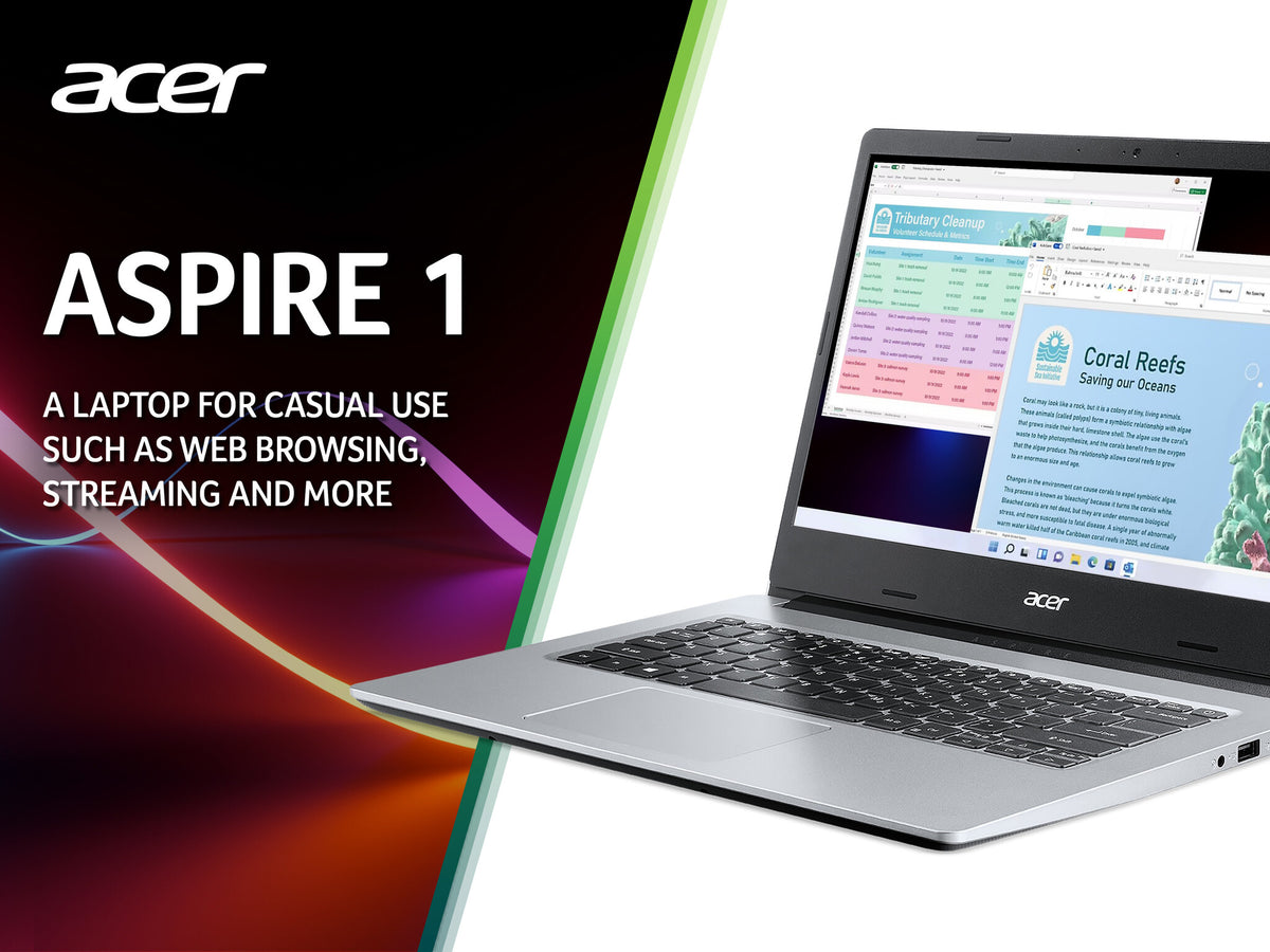 Acer Aspire 1 Laptop - 35.6 cm (14") - Intel Celeron N4500 - 4 GB DDR4-SDRAM - 64 GB eMMC - Windows 11 - Silver