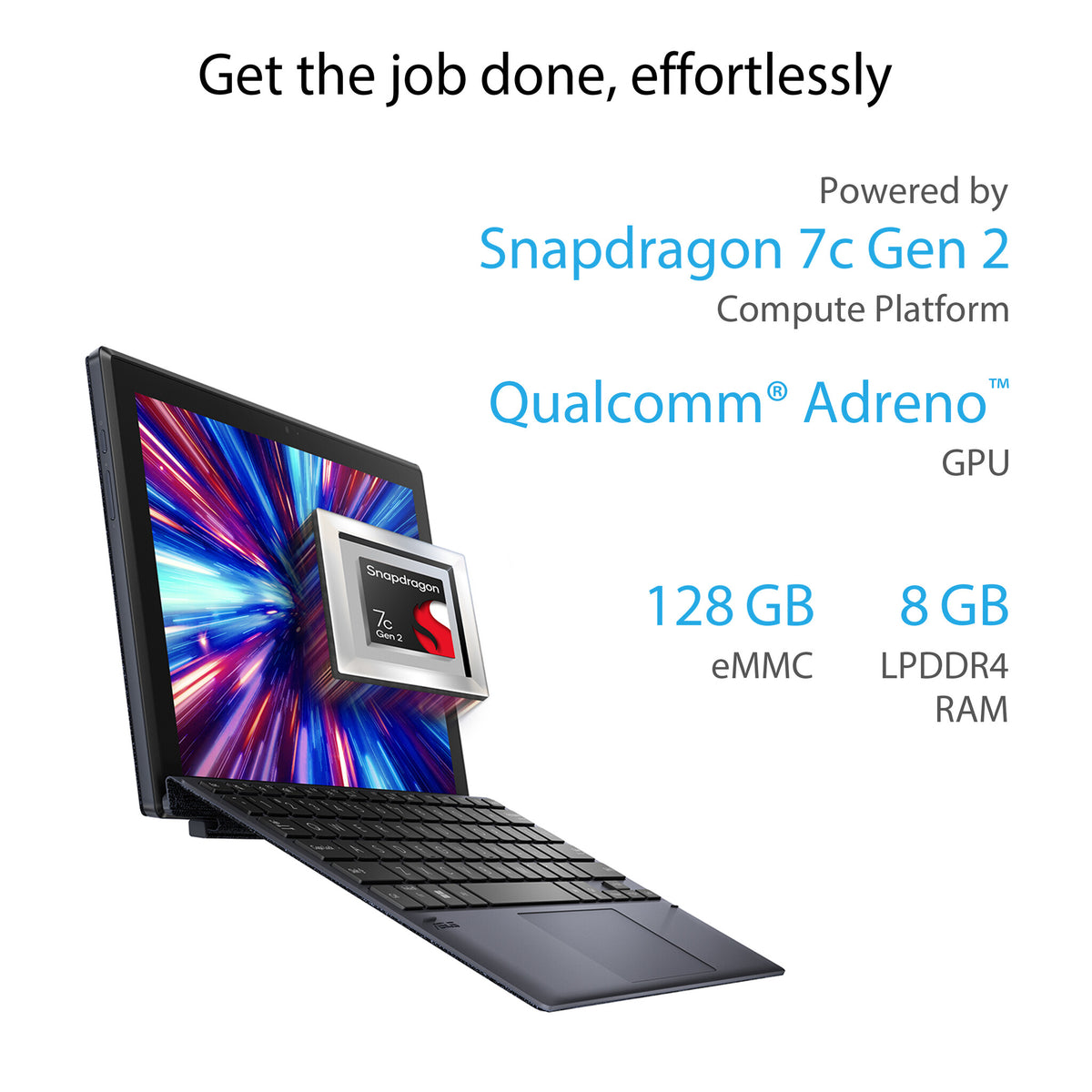 ASUS ExpertBook B3 Detachable Hybrid (2-in-1) - 26.7 cm (10.5") - Touchscreen - Qualcomm Snapdragon 7c (Gen 2) - 8 GB LPDDR4x-SDRAM - 128 GB eMMC - Wi-Fi 5 - Windows 11 Pro - Black