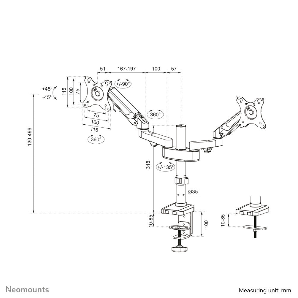 Neomounts DS70-750BL2 - Desk monitor mount for 43.2 cm (17") to 68.6 cm (27")