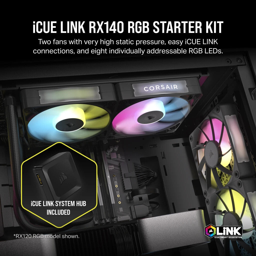 Corsair iCUE LINK RX140 RGB - Computer Case Fan in Black - 140mm (Pack of 2)