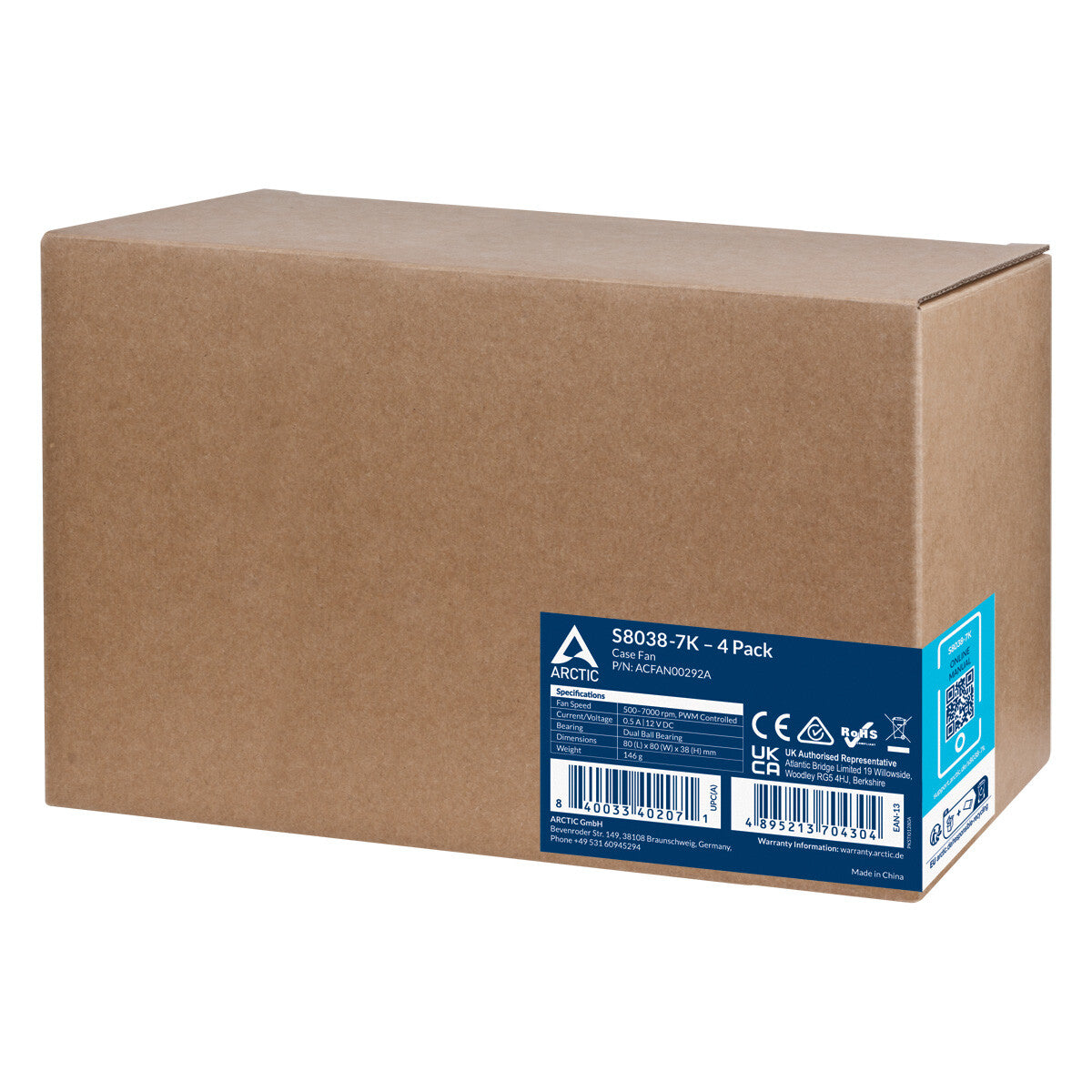 ARCTIC S8038-7K - Computer Case Fan in Black - 80mm (Pack of 4)