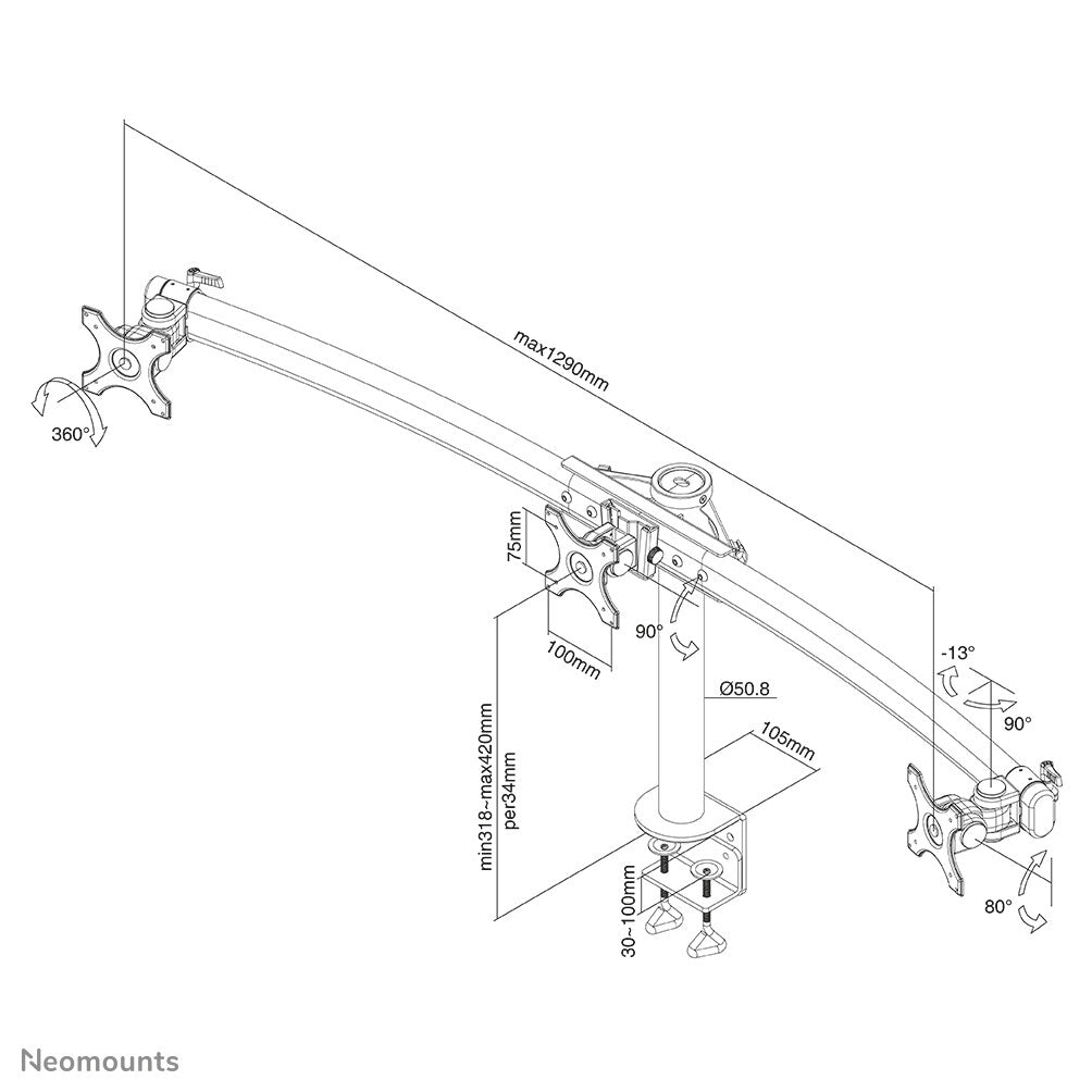 Neomounts FPMA-D700D3 - Desk monitor mount for 25.4 cm (10") to 68.6 cm (27")