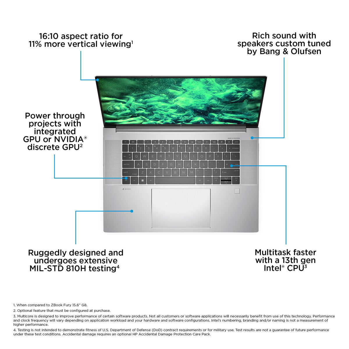 HP ZBook Studio 16 G10 Laptop - 40.6 cm (16&quot;) - Intel® Core™ i7-13700H - 32 GB DDR5-SDRAM - 1 TB SSD - NVIDIA RTX A1000 - Wi-Fi 6E - Windows 11 Pro - Silver