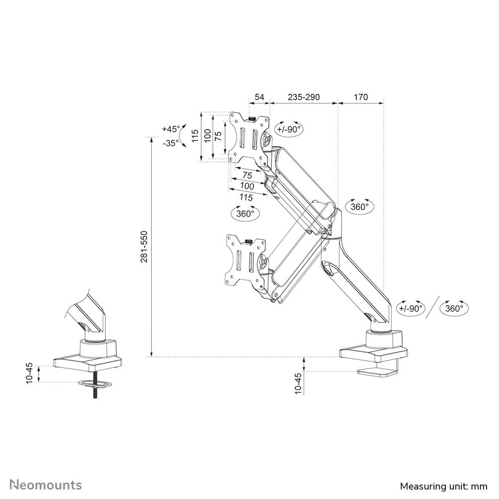 Neomounts DS70-450BL1 - Desk monitor mount for 43.2 cm (17") to 106.7 cm (42")