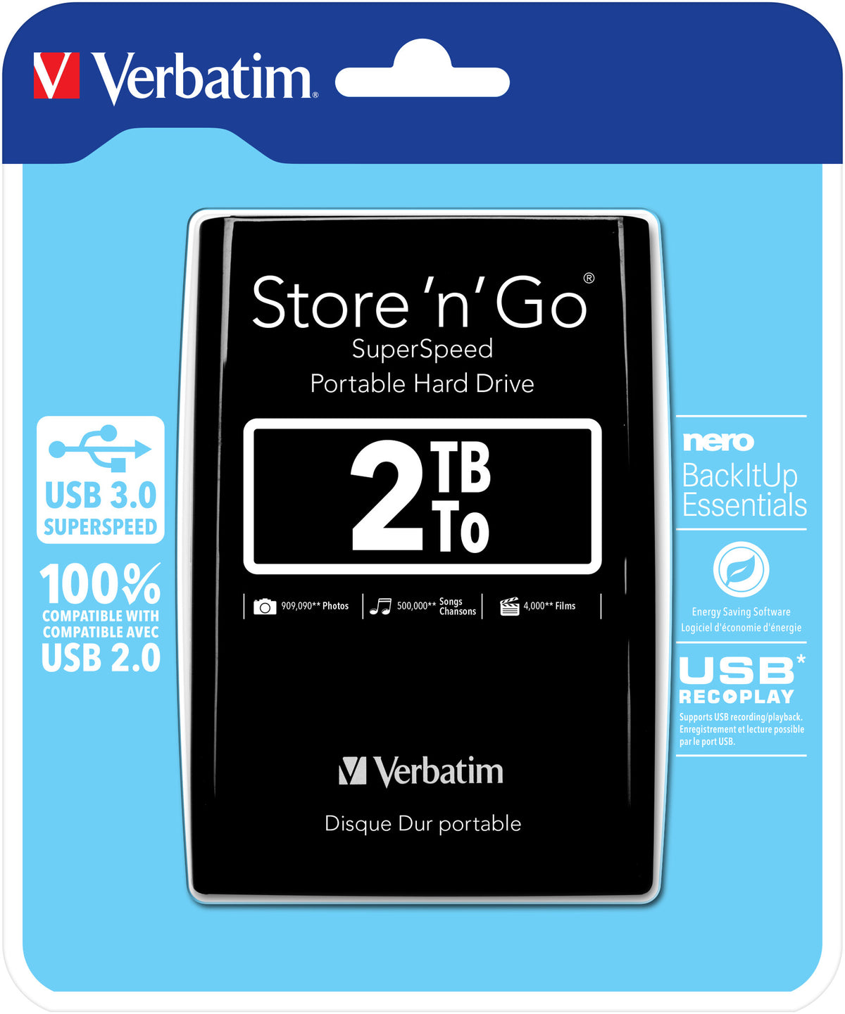 Verbatim Store 'n' Go USB 3.0 Portable Hard Drive in Black - 2 TB