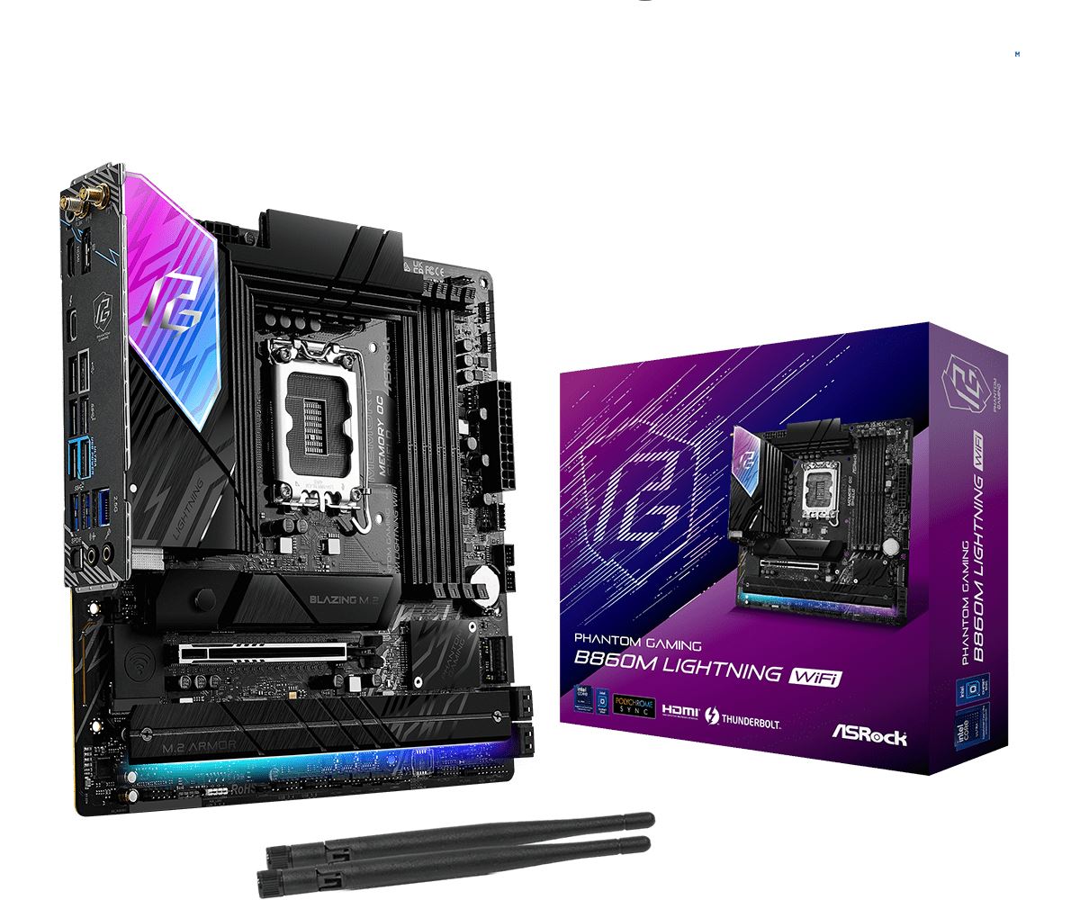 Asrock B860M Lightning WiFi micro ATX motherboard - Intel B860 LGA 1851